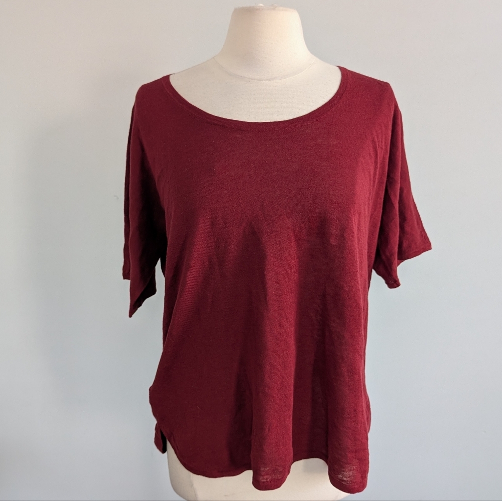 Women's LOFT Maroon Linen Blend Blouse Large